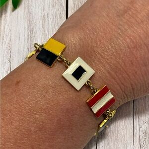 Premier Designs Gold Tone Nautical Signal Flag Enamel Bracelet 7-1/2”